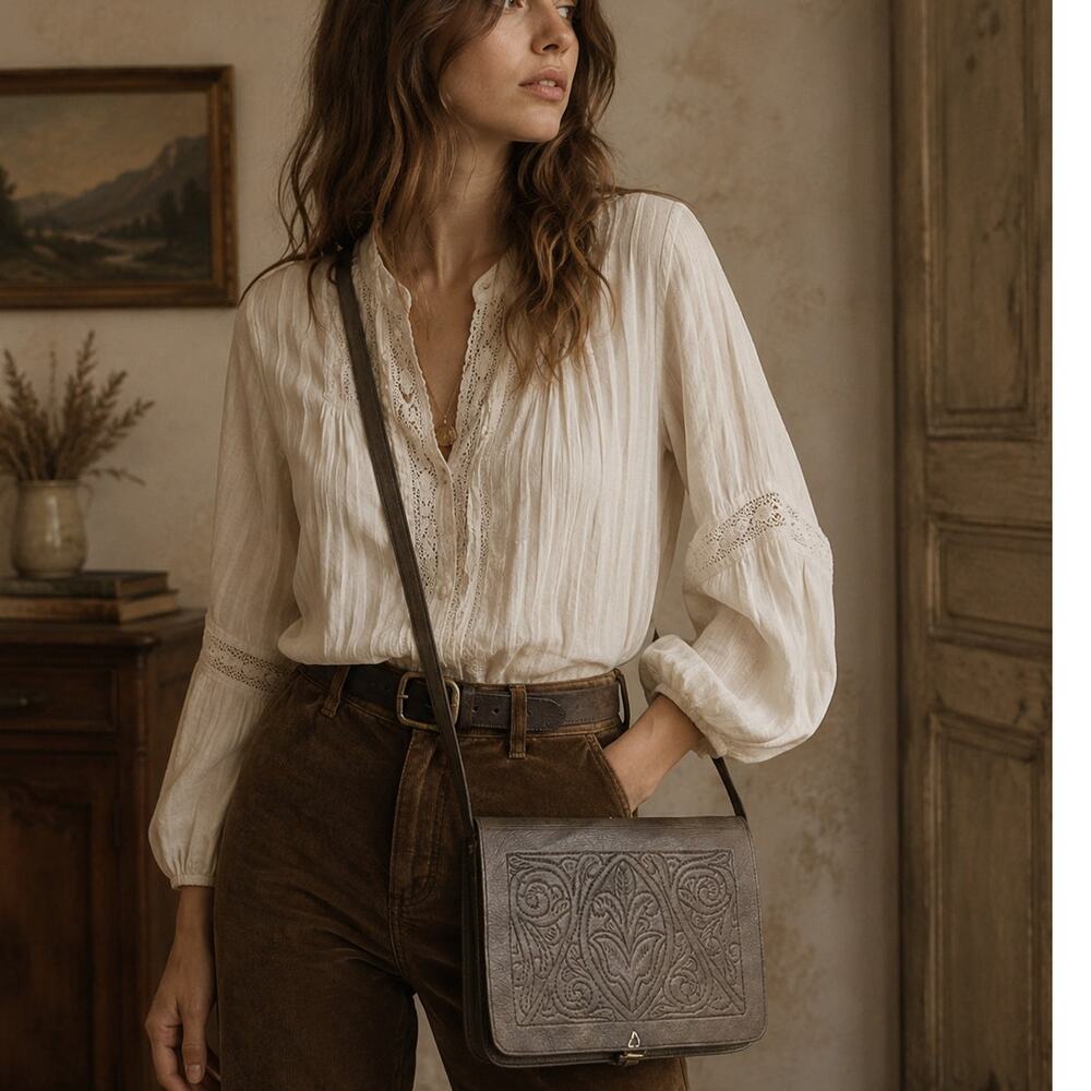 Vintage Leather tooled crossbody bag